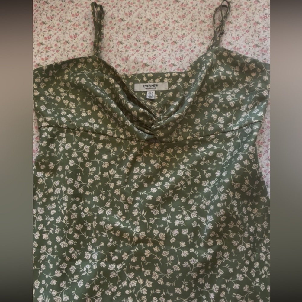 ever new green floral cocktail wedding guest midi dress summer dress aesthetic